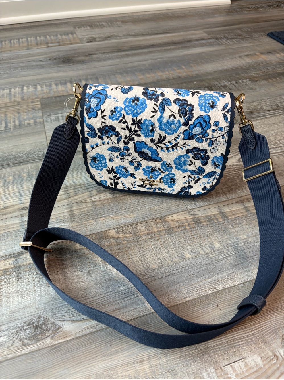 Kate Spade Madison Blue Floral Crossbody Saddle Bag